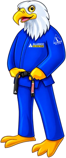 Alliance Jiu Jitsu eagle mascot in a blue gi